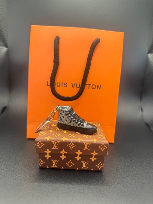 Luxus Miniatur-Sneaker Schlüsselanhänger – Grau/Schwarz – Mit Geschenkbox