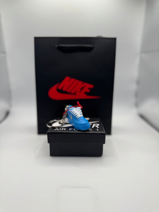 Mini Sneaker Schlüsselanhänger – inspiriert von Nike Air Force 1 (Blau/Silber)