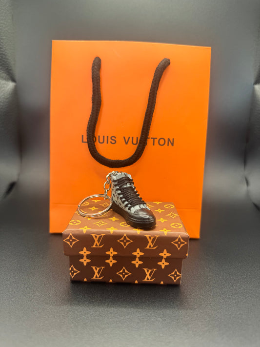 Luxus Miniatur-Sneaker Schlüsselanhänger – Grau/Schwarz – Mit Geschenkbox
